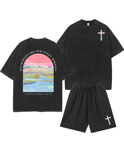 His Mercies Are New Every Morning Double Sided Unisex Christian Washed T-Shirt & Shorts