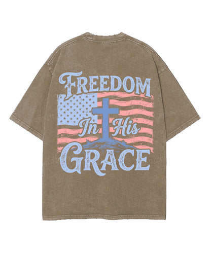 Freedom In His Grace Double Sided Unisex Washed Christian T-shirt
