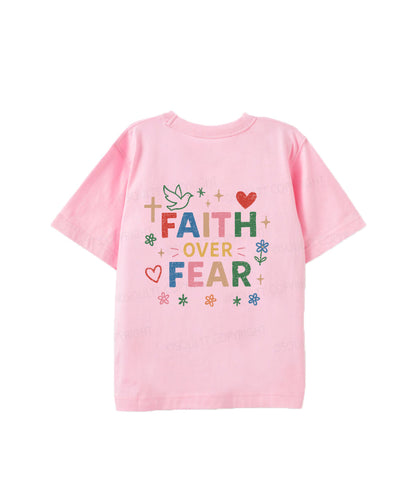 Kids Faith Over Fear Double Sided Cotton Christian T-shirt