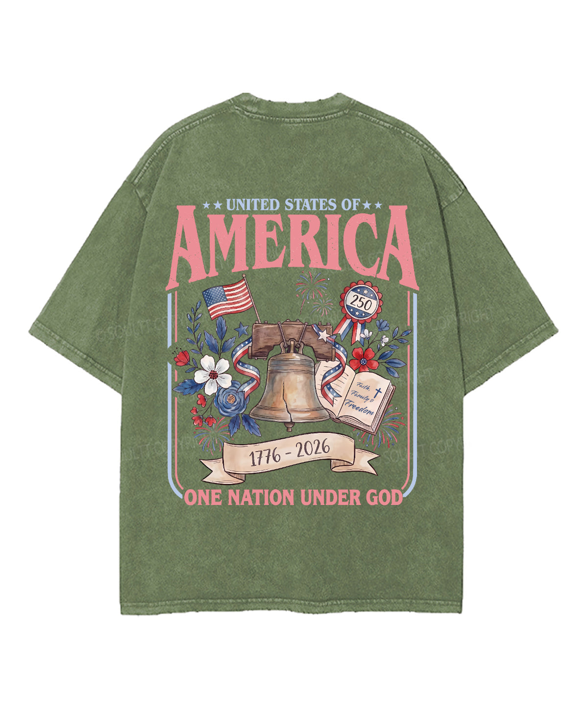 One Nation Under God Double Sided Unisex Washed Christian T-shirt