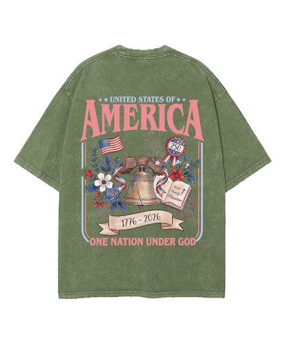 One Nation Under God Double Sided Unisex Washed Christian T-shirt