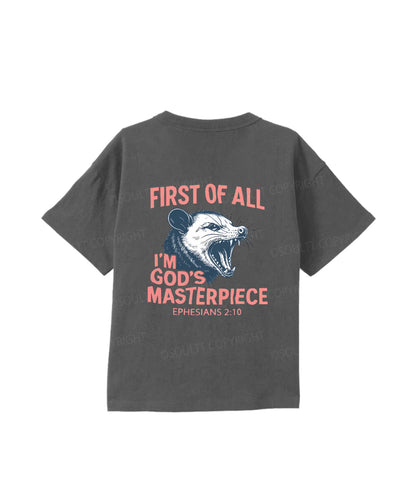 Kids First Of All I'm God's Masterpiece Double Sided Cotton Christian T-shirt