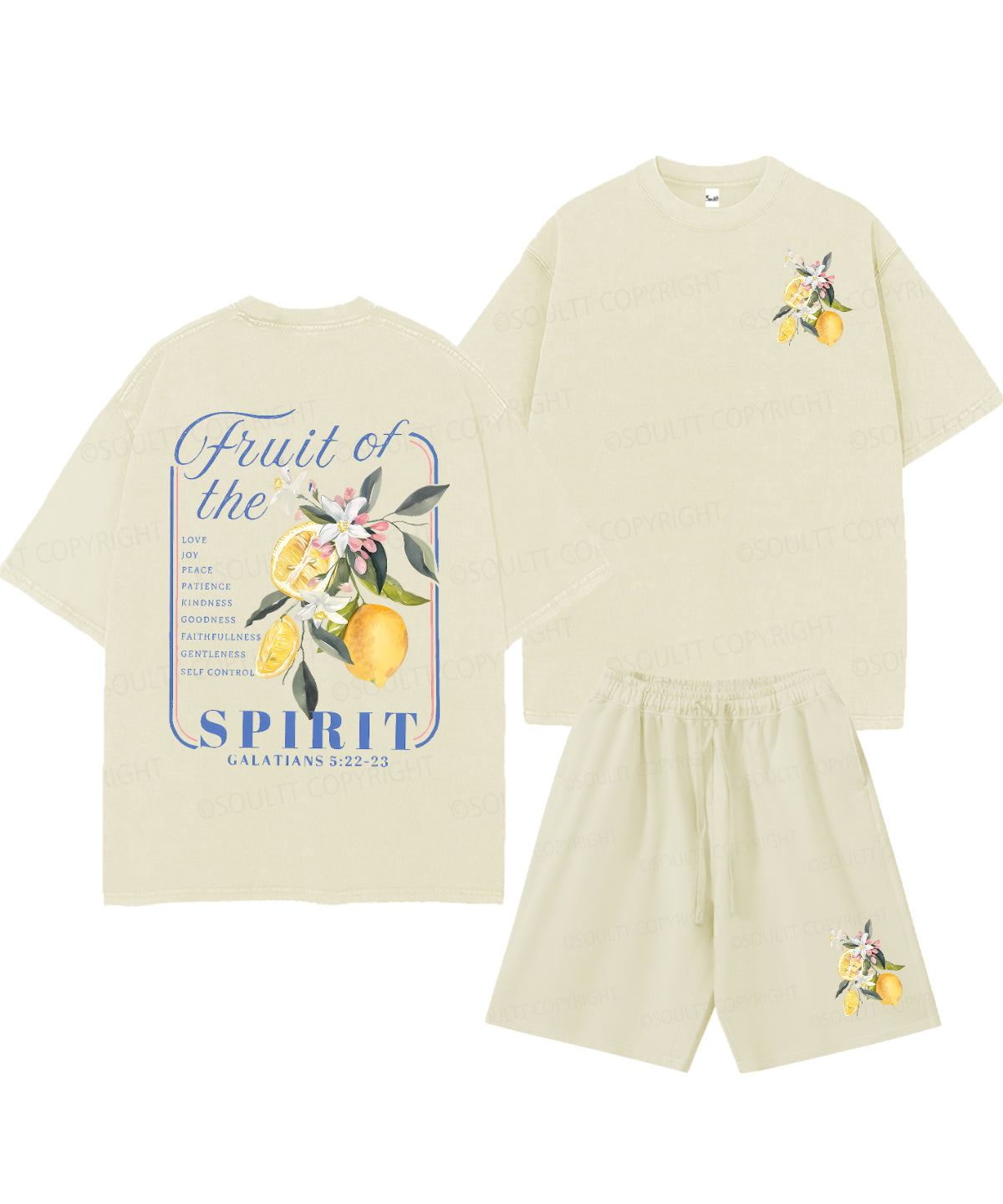Fruit Of The Spirit Double Sided Unisex Christian Washed T-Shirt & Shorts