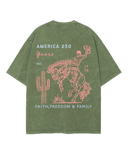 250 Years America Anniversary Double Sided Unisex Washed Christian T-shirt