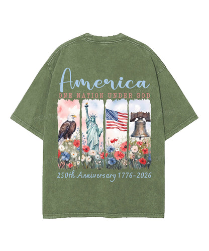 One Nation Under God Double Sided Unisex Washed Christian T-shirt