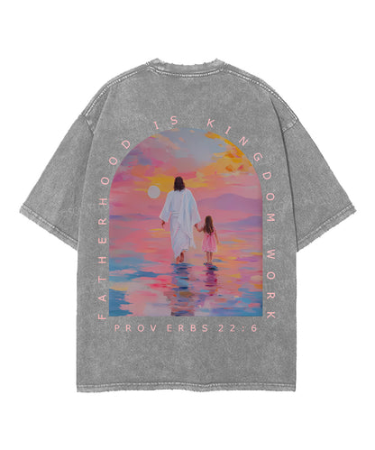 Fatherhood Is Kingdom Work Double Sided Unisex Washed Christian T-shirt