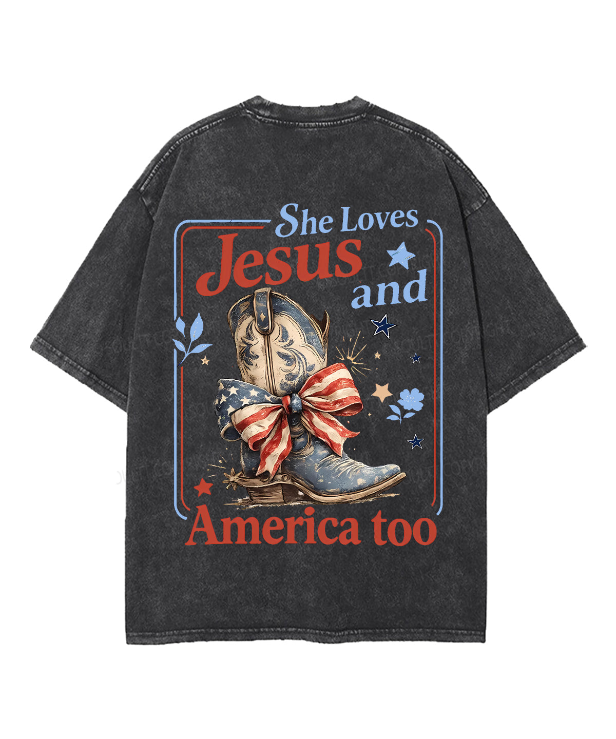 She Loves Jesus And America Too Double Sided Unisex Washed Christian T-shirt