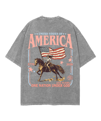 One Nation Under God Double Sided Unisex Washed Christian T-shirt