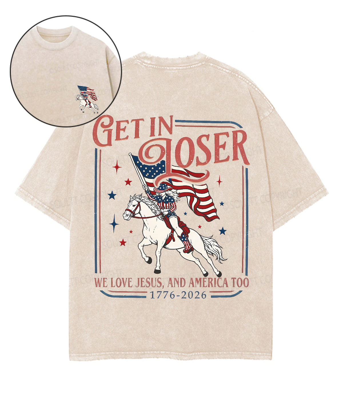 We Love Jesus,And America Too Double Sided Unisex Washed Christian T-shirt