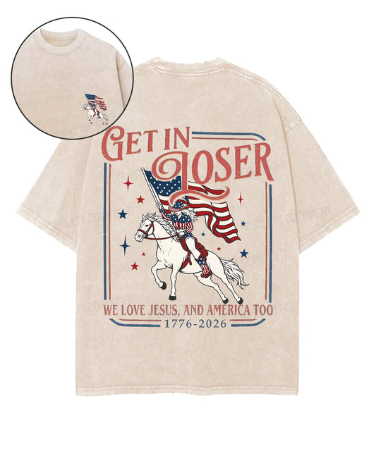 We Love Jesus,And America Too Double Sided Unisex Washed Christian T-shirt