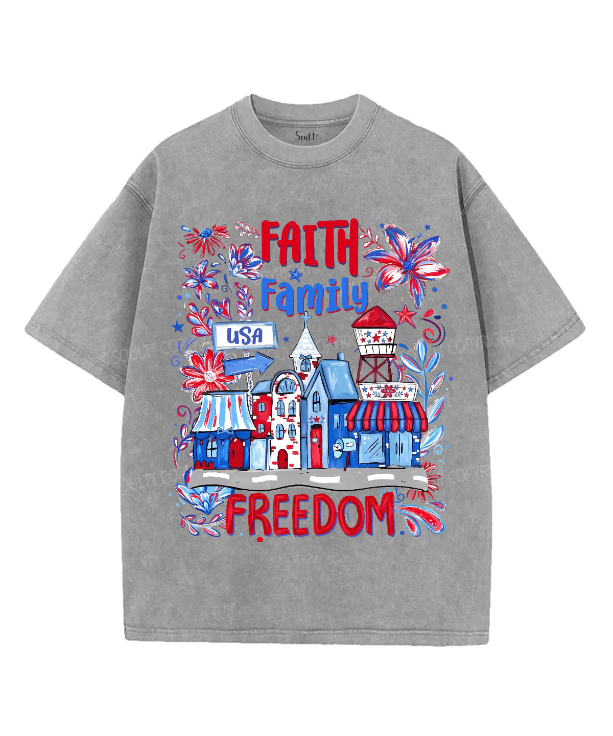 Faith Family Freedom Unisex Washed Christian T-shirt