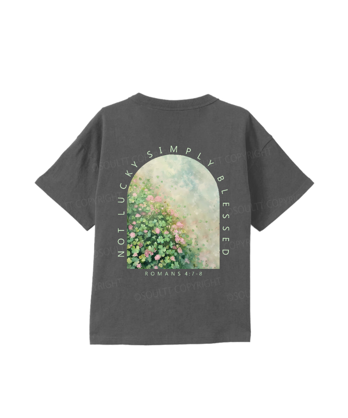 Kids No Lucky Simply Blessed St. Patrick's Day Double Sided Cotton Christian T-shirt
