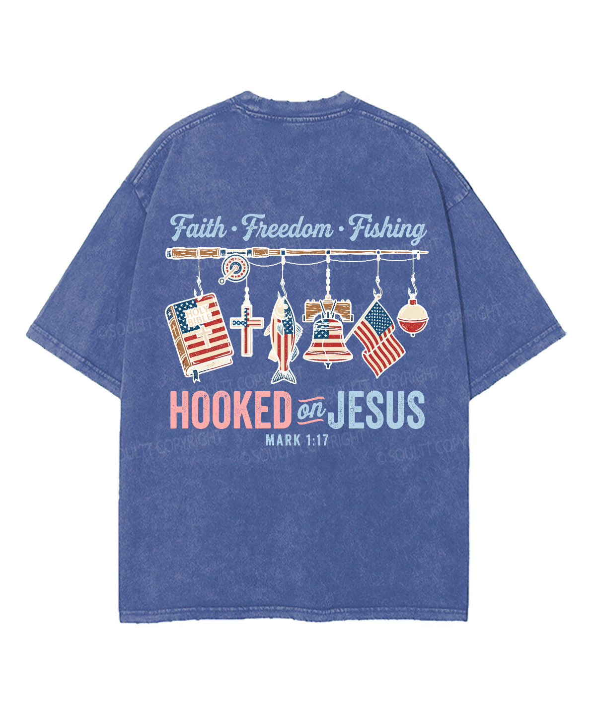 Hooked On Jesus Double Sided Unisex Washed Christian T-shirt