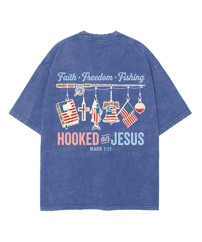 Hooked On Jesus Double Sided Unisex Washed Christian T-shirt
