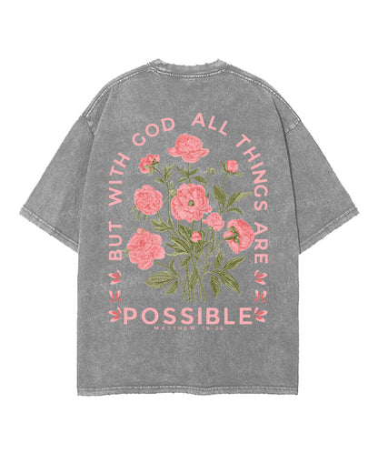 But With God All Things Are Possible Double Sideed Unisex Washed Christian T-shirt