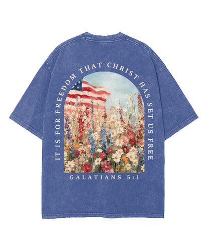 Christ Has Set Us Free Double Sided Unisex Washed Christian T-shirt