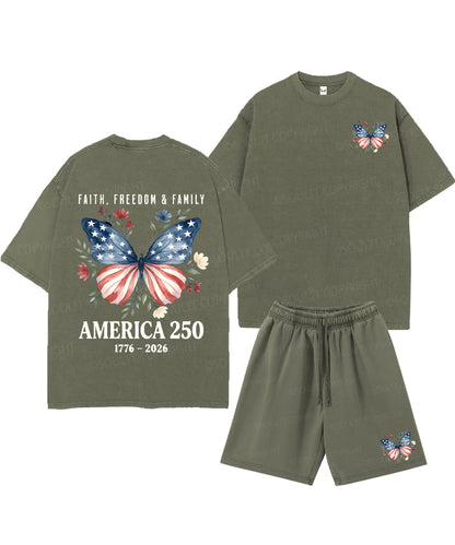 250 Years America Anniversary Double Sided Unisex Christian Washed T-Shirt & Shorts