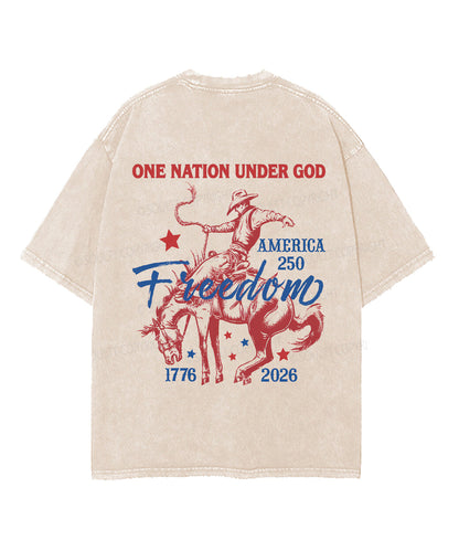 One Nation Under God Double Sided Unisex Washed Christian T-shirt