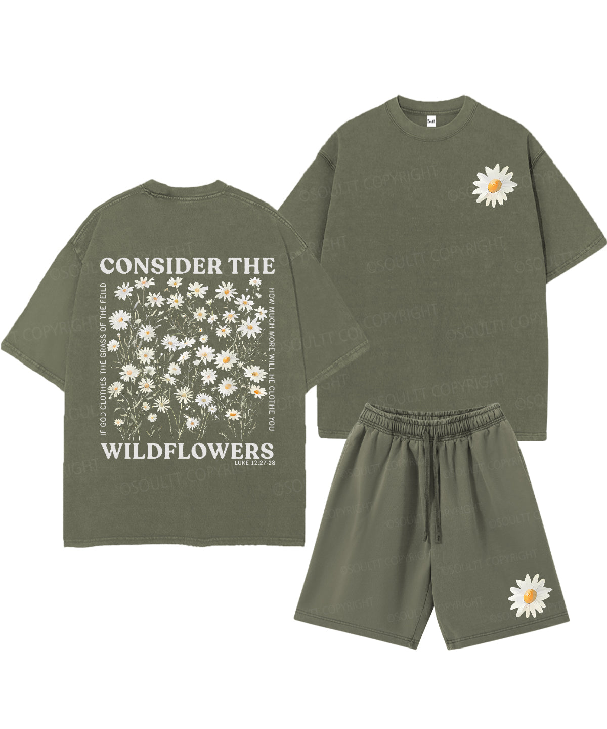 Consider The Wildflowers Double Sided Unisex Christian Washed T-Shirt & Shorts