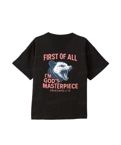Kids First Of All I'm God's Masterpiece Double Sided Cotton Christian T-shirt