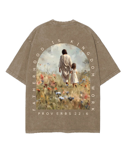 Fatherhood Is Kingdom Work Double Sided Unisex Washed Christian T-shirt