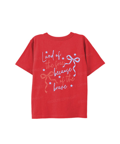 Kids Land Of The Free Because Of The Brave Double Sided Cotton Christian T-shirt