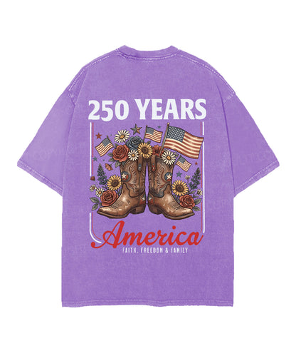 250 Years America Anniversary Double Sided Unisex Christian Washed T-Shirt & Shorts