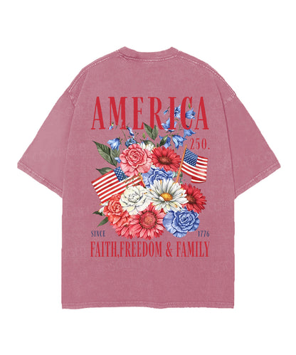 250 Years America Anniversary Double Sided Unisex Christian Washed T-Shirt & Shorts
