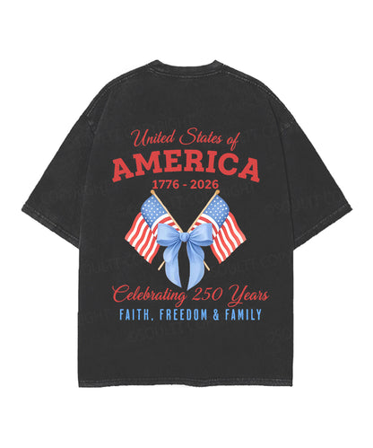 250 Years America Anniversary Double Sided Unisex Christian Washed T-Shirt & Shorts