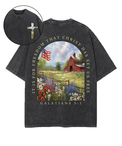 Christ Has Set Us Free Double Sided Unisex Washed Christian T-shirt