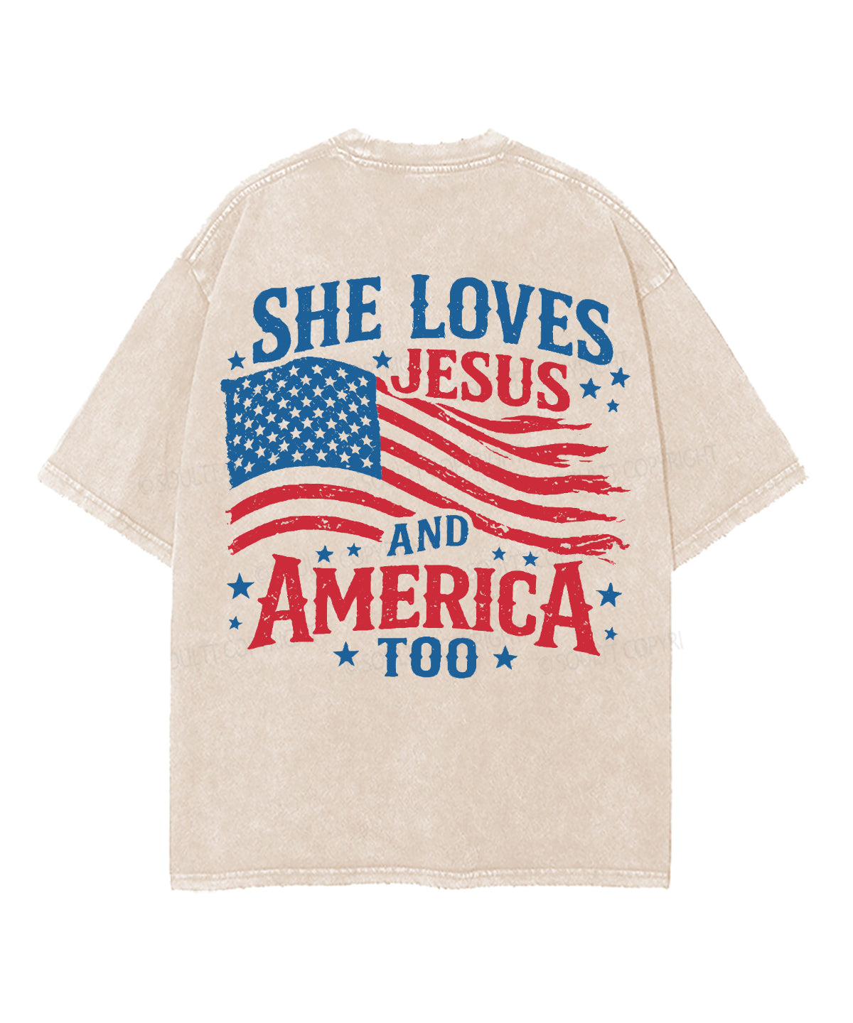 She Loves Jesus And America Double Sided Unisex Washed Christian T-shirt