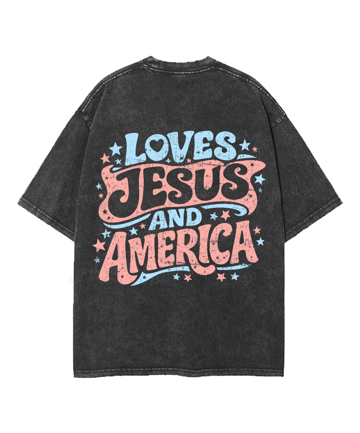 Loves Jesus And America Double Sided Unisex Washed Christian T-shirt
