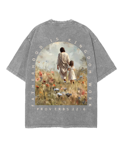 Fatherhood Is Kingdom Work Double Sided Unisex Washed Christian T-shirt