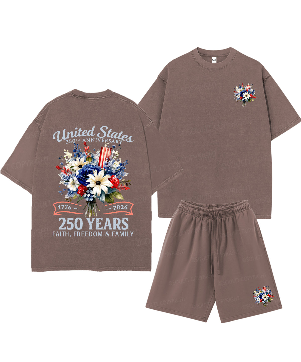 250 Years America Anniversary Double Sided Unisex Christian Washed T-Shirt & Shorts