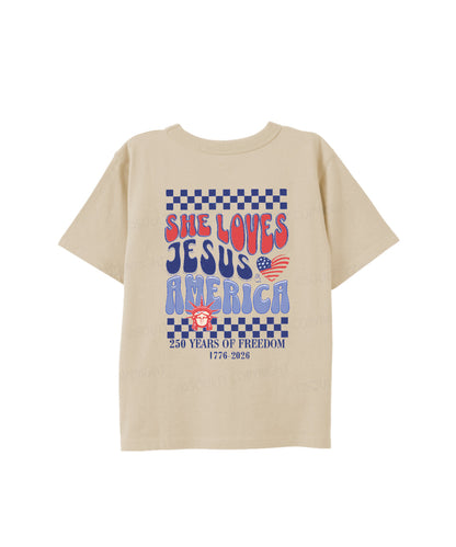 Kids She Loves Jesus And America Double Sided Cotton Christian T-shirt