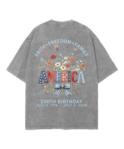 Faith • Freedom • Family Double Sided Unisex Washed Christian T-shirt