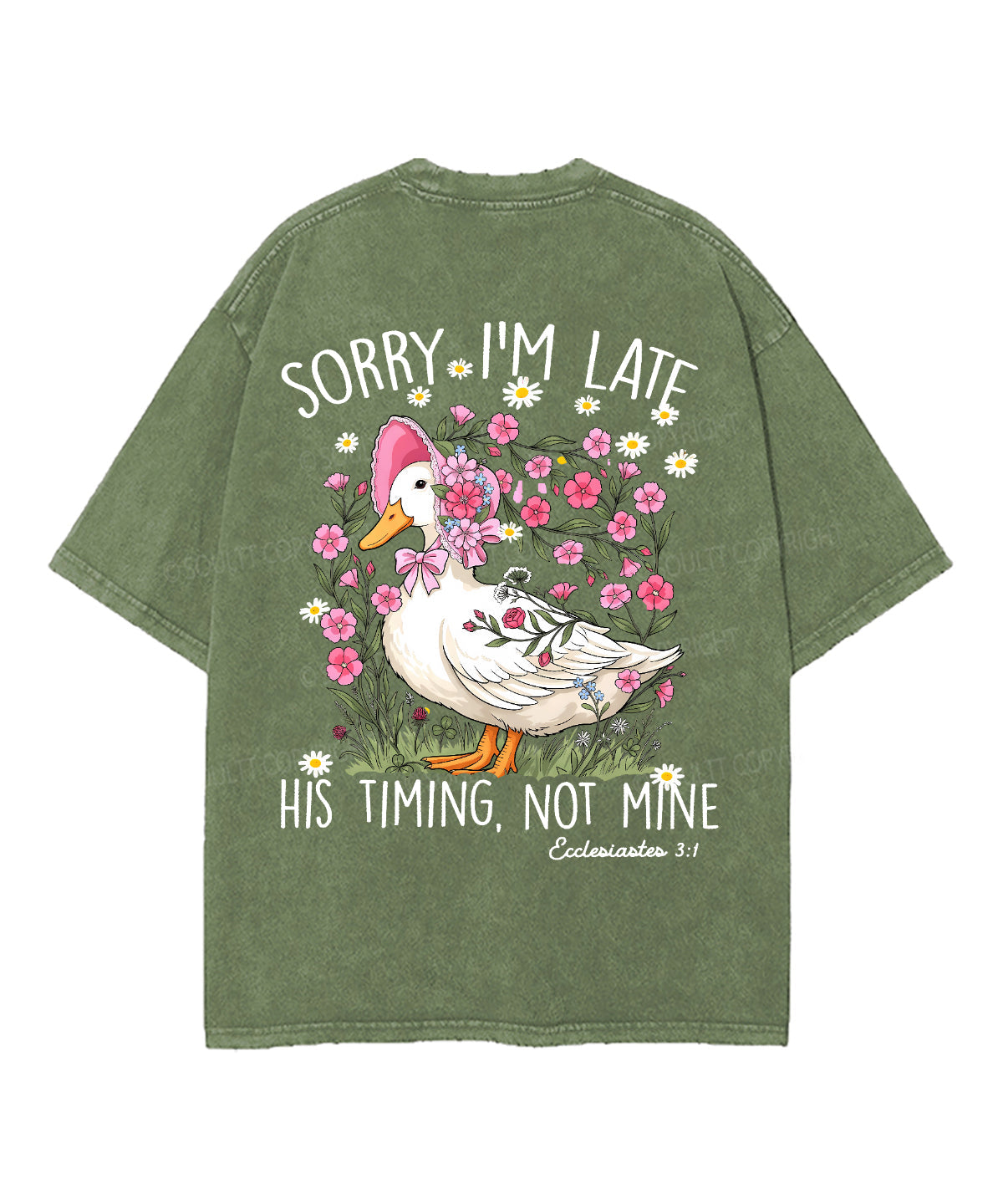 Sorry I’m Late, His Timing Not Mine Double Sided Unisex Washed Christian T-shirt