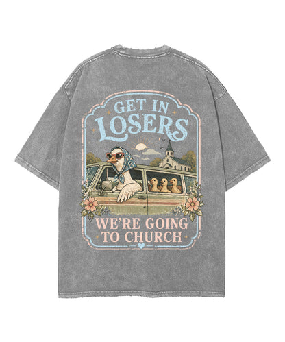 We're Going To Church Double Sided Unisex Washed Christian T-shirt