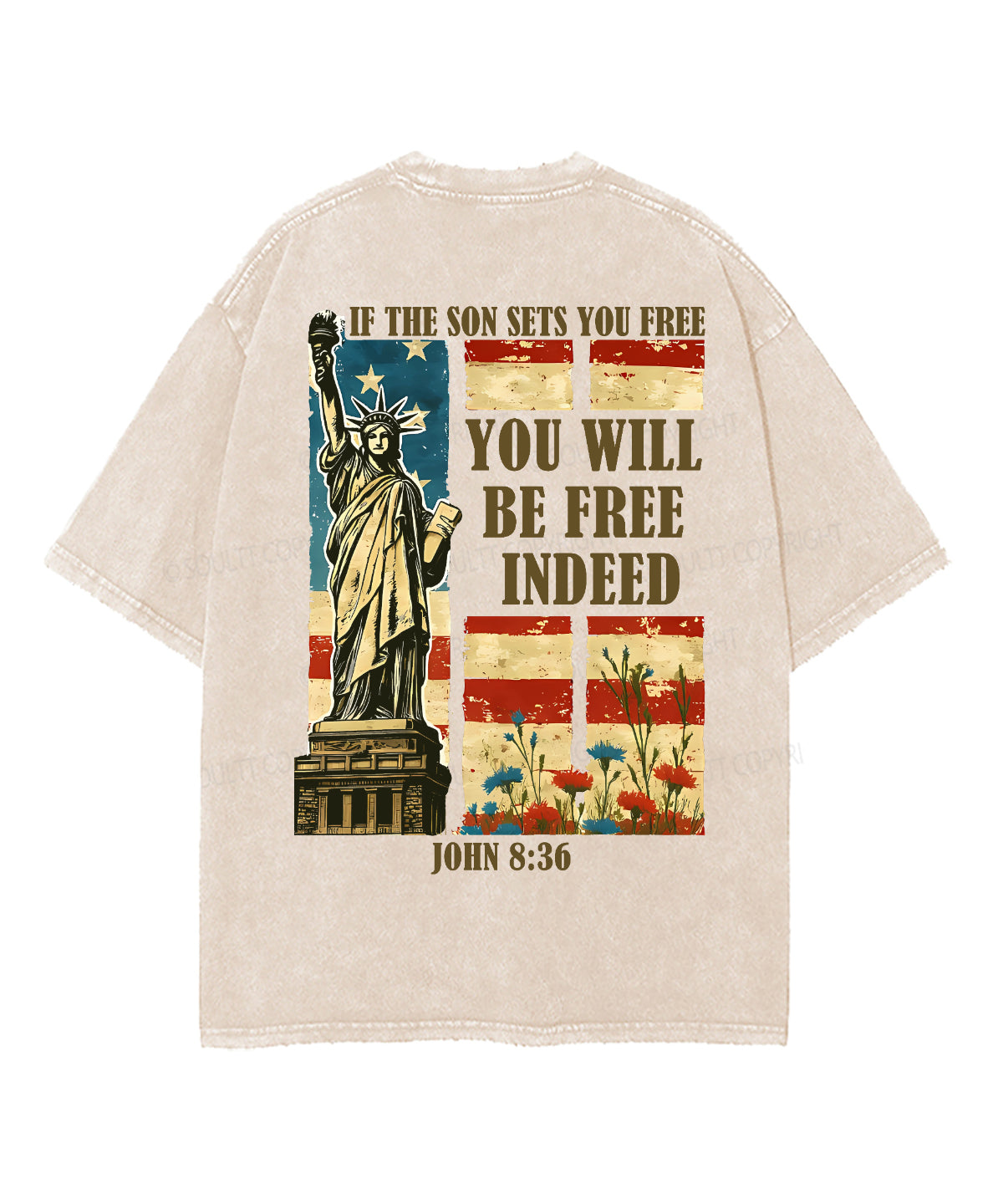 You Will Be Free Indeed Double Sided Unisex Washed Christian T-shirt