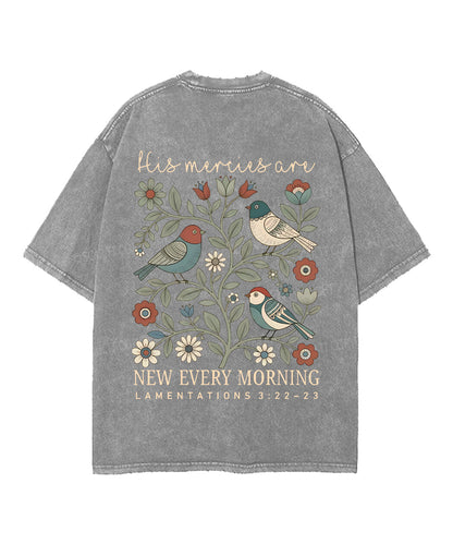 His Mercies Are New Every Morning Double SidedUnisex Washed Christian T-shirt
