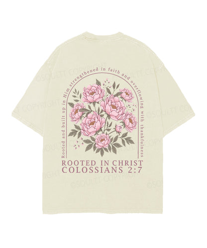 Rooted In Christ Double Sided Unisex Christian Washed T-Shirt & Shorts
