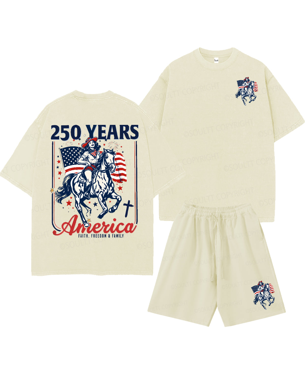 250 Years America Anniversary Double Sided Unisex Christian Washed T-Shirt & Shorts