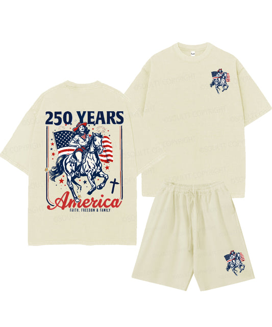 250 Years America Anniversary Double Sided Unisex Christian Washed T-Shirt & Shorts