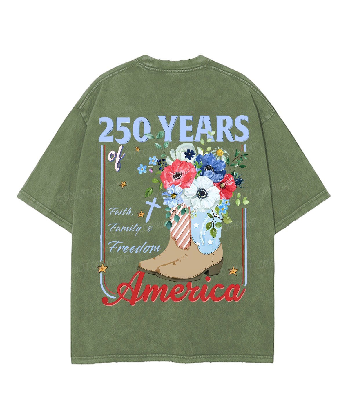 250 Years America Anniversary Double Sided Unisex Washed Christian T-shirt