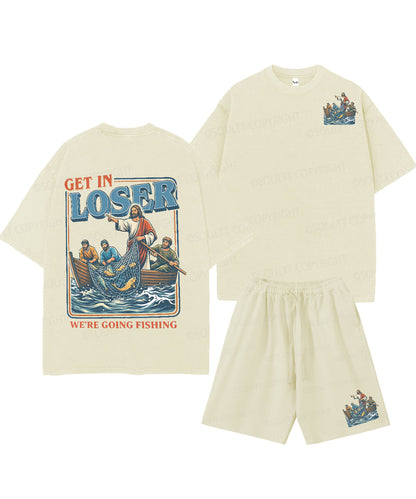 We're Going Fishing Double Sided Unisex Christian Washed T-Shirt & Shorts