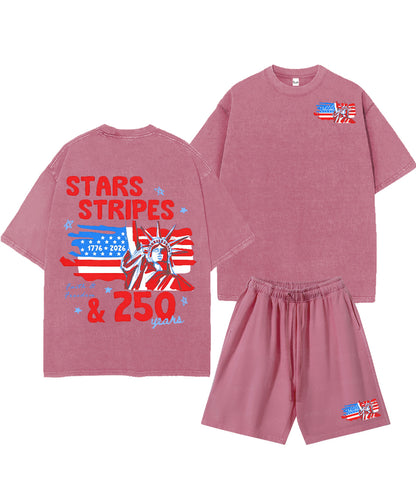 250 Years America Anniversary Double Sided Unisex Christian Washed T-Shirt & Shorts