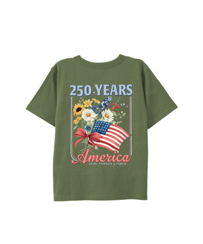 Kids 250 Years America Anniversary Double Sided Cotton Christian T-shirt