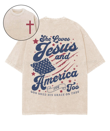 Love Jesus And America Too Double Sided Unisex Washed Christian T-shirt