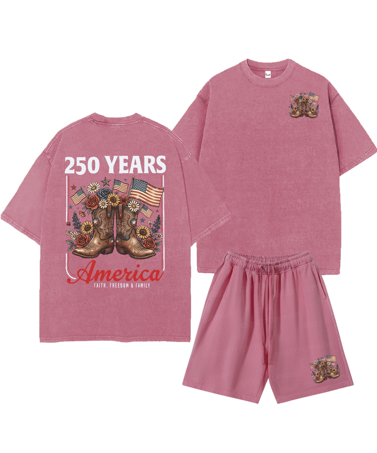 250 Years America Anniversary Double Sided Unisex Christian Washed T-Shirt & Shorts