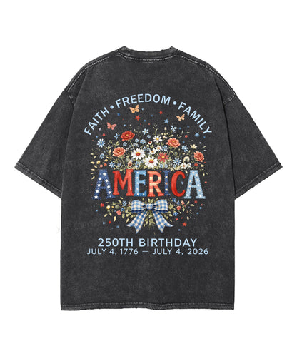 Faith • Freedom • Family Double Sided Unisex Washed Christian T-shirt